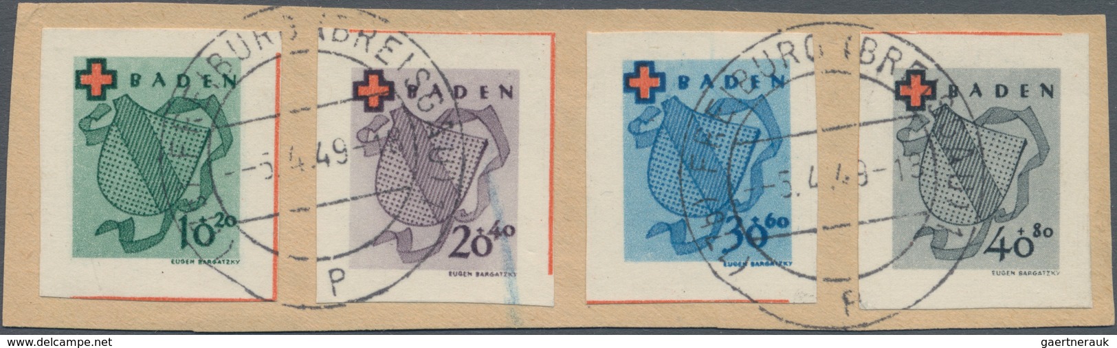 Französische Zone - Baden: 1949, Kompl. Serie Der 4 Ungezähnten Blockmarken Aus Dem Rotkreuz-Block, - Andere & Zonder Classificatie