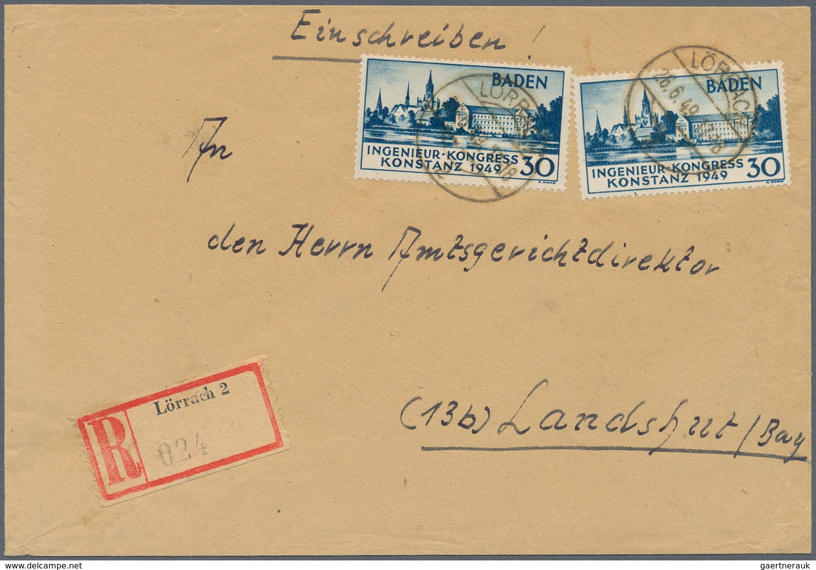 Französische Zone - Baden: 1949, 30 Pfg. Konstanz I, Zwei Werte Als Portogerechte Mehrfachfrankatur - Other & Unclassified