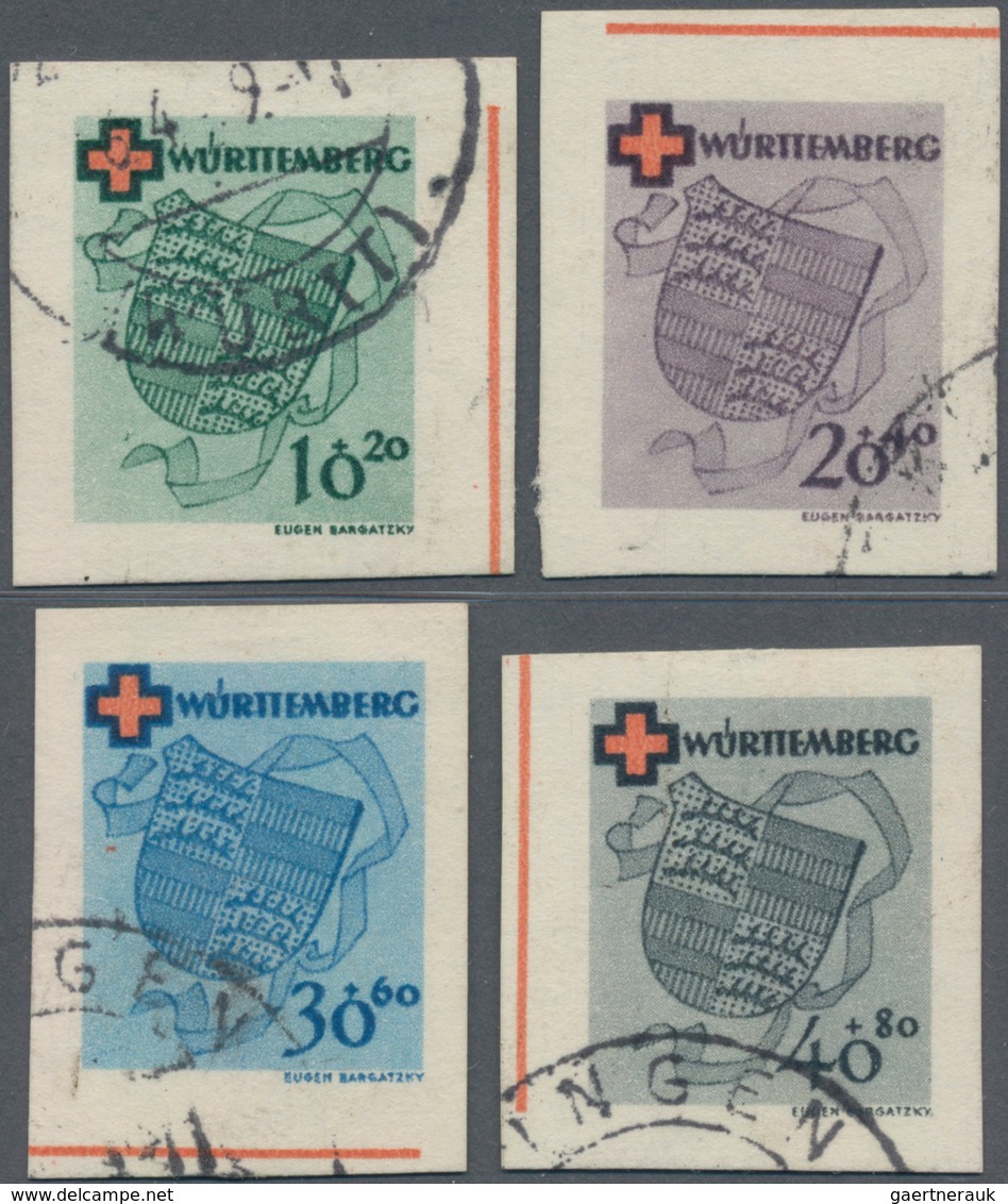 Französische Zone - Württemberg: 1949, Kompl. Serie Der 4 Ungezähnten Blockmarken Aus Dem Rotkreuz-B - Other & Unclassified