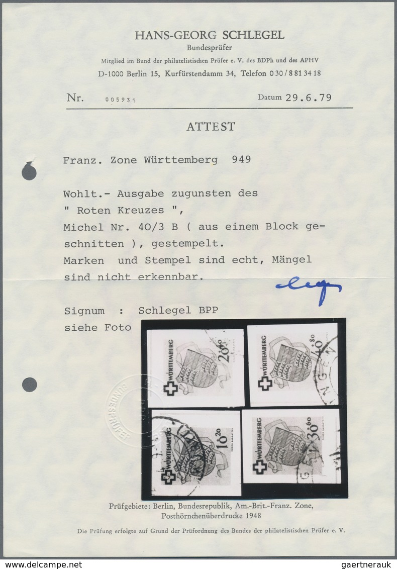 Französische Zone - Württemberg: 1949, Kompl. Serie Der 4 Ungezähnten Blockmarken Aus Dem Rotkreuz-B - Andere & Zonder Classificatie