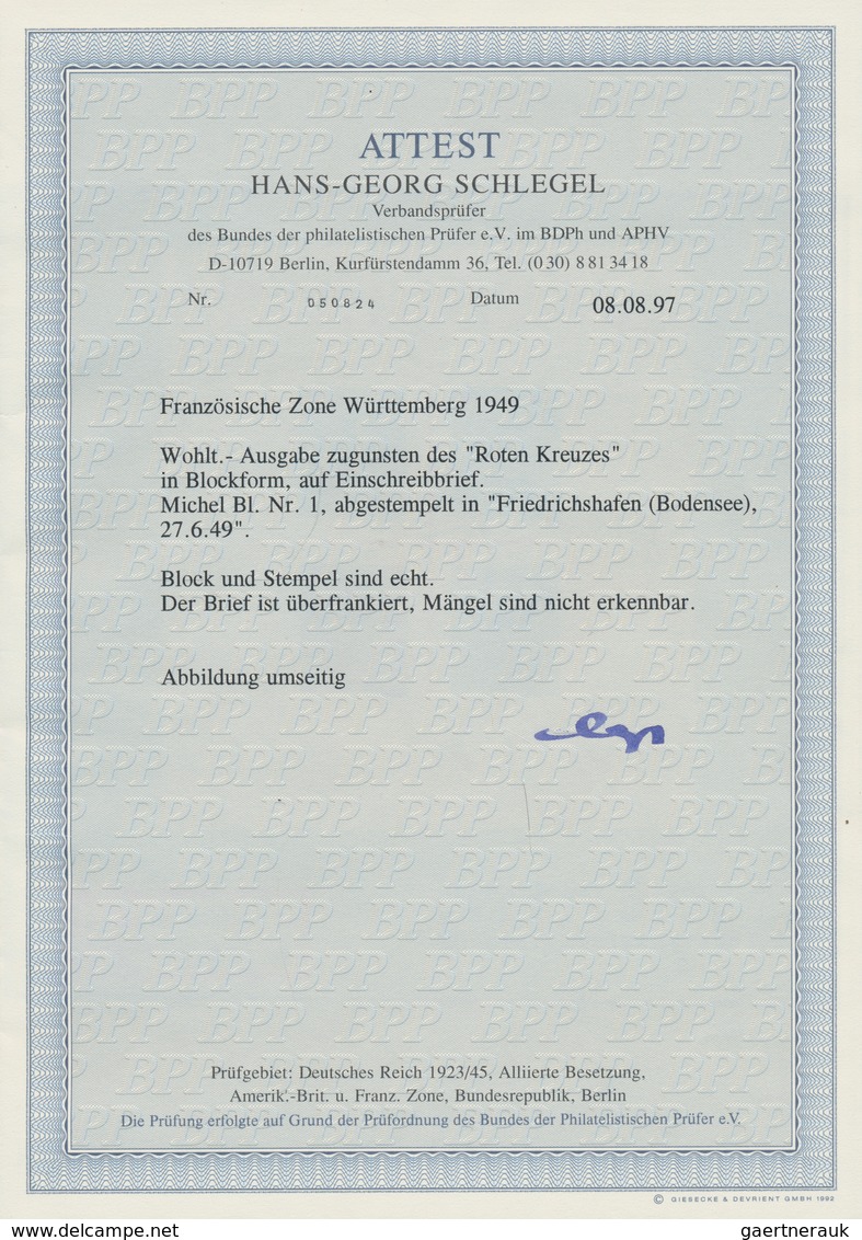 Französische Zone - Württemberg: 1949, Rot Kreuz-Block, Entwertet Mit Tagesstempel FRIEDRICHSHAFEN(B - Sonstige & Ohne Zuordnung