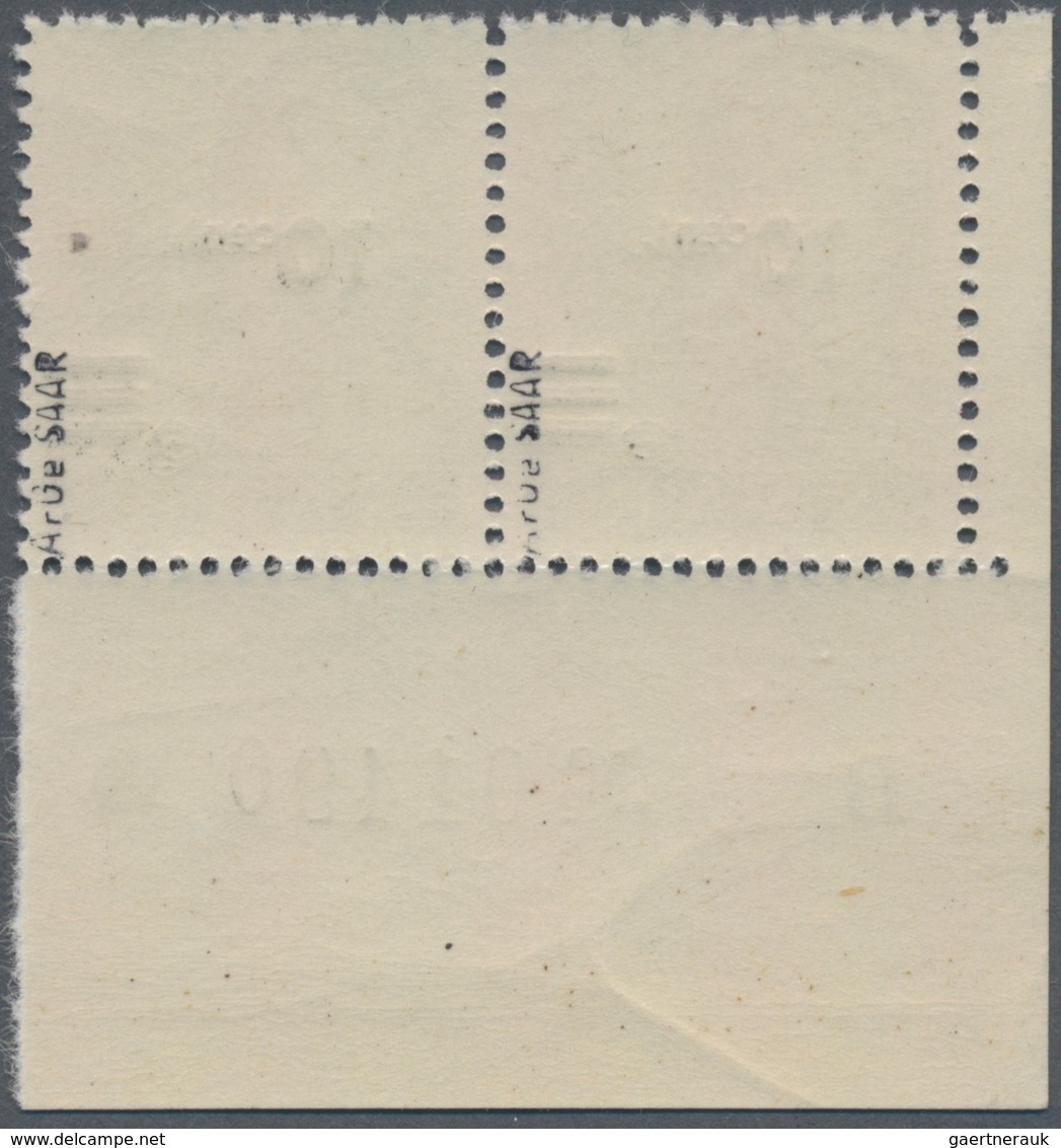 Saarland (1947/56): 1947, 10 C. Auf 2 Pfg. Neuauflage Mit Doppeltem Aufdruck Im Waagerechten Paar Au - Brieven En Documenten