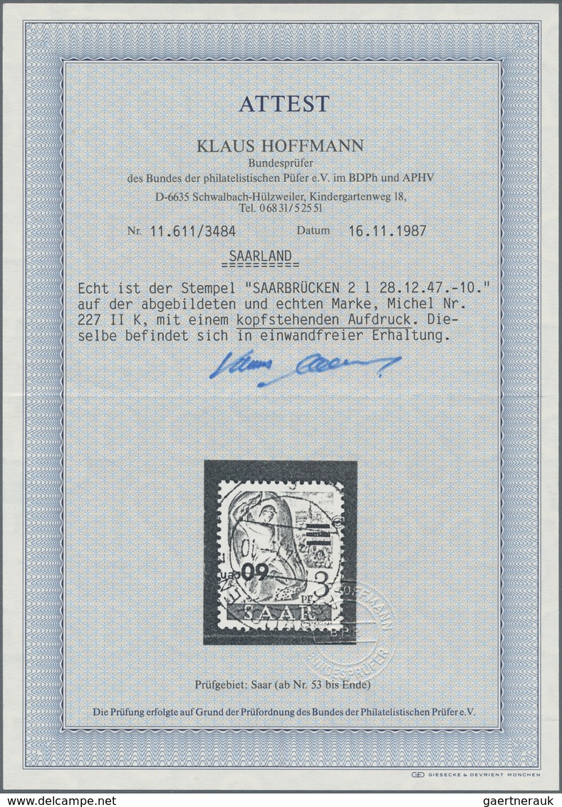 Saarland (1947/56): 1947, Freimarke 60 Cent Auf 3 Pfg. Mit Kopfstehendem Aufdruck, Zentrisch Klar En - Brieven En Documenten