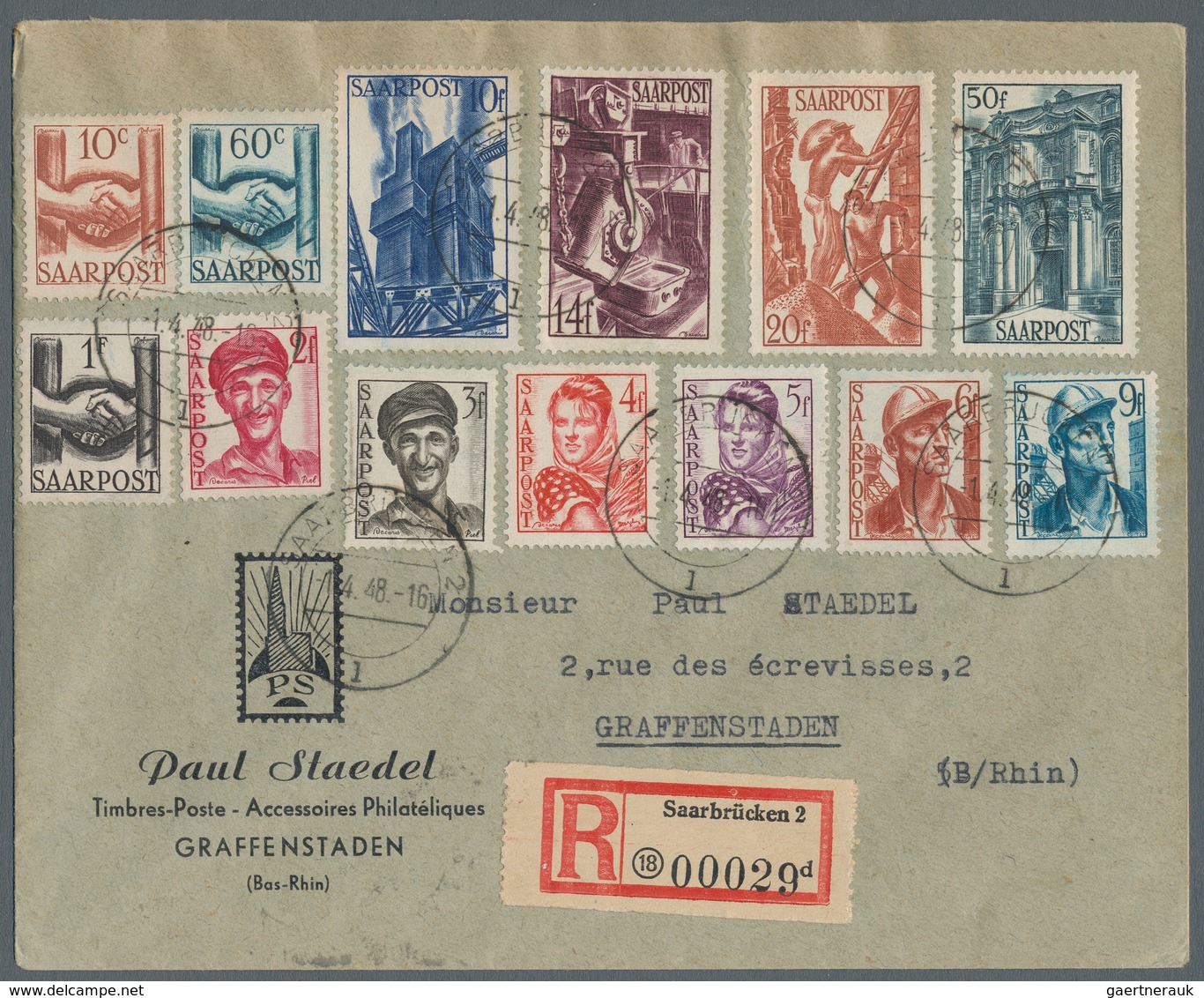 Saarland (1947/56): 1948, "10 C. Bis 50 Fr. Saar III" Komplett Mit Ersttagsstempel SAARBRÜCKEN 2 L - - Brieven En Documenten