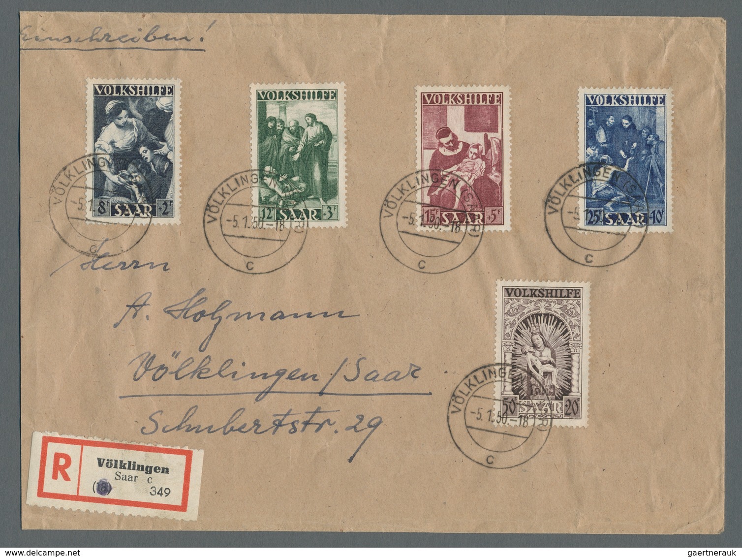 Saarland (1947/56): 1949, "Volkshilfe" Komplett Auf Orts-Satz-R-Brief Mit VÖLKLINGEN (SAAR) C -5.1.5 - Covers & Documents