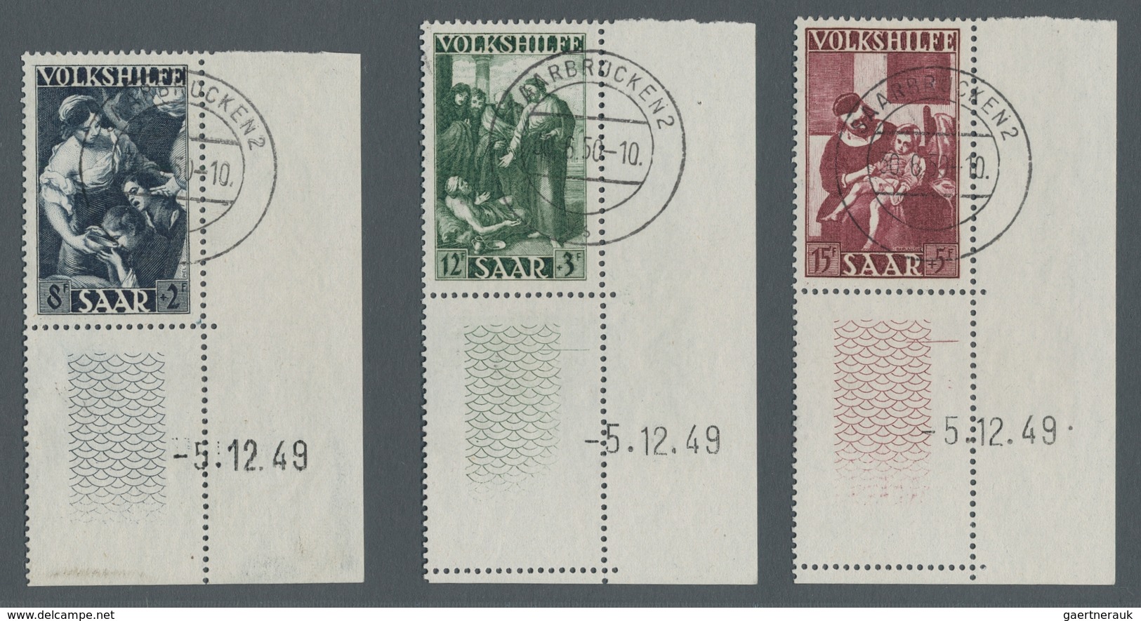 Saarland (1947/56): 1949, "Volkshilfe Mit Druckdatum", Der Komplette Satz Einheitlich Aus Der Rechte - Covers & Documents