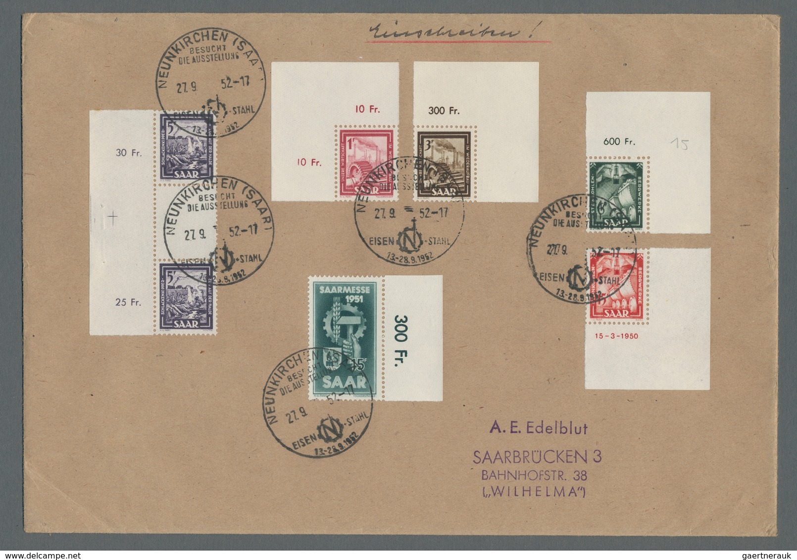 Saarland (1947/56): 1949/51, Zwei Großformatige Frankierte Belege, Dabei U.a. Mi. 281 Br Mit Zusatzf - Covers & Documents