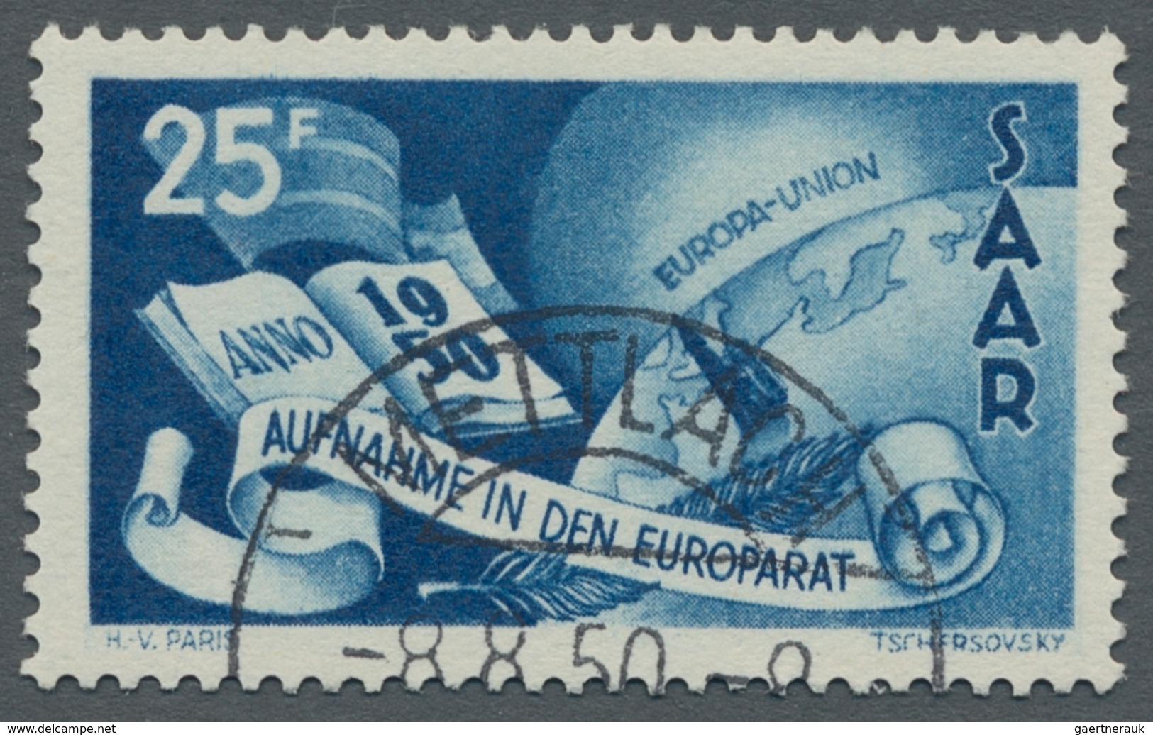 Saarland (1947/56): 1950, "Europarat", Sauber Mit Ersttagsstempel METTLACH -8.8.50 Gestempelter Satz - Brieven En Documenten