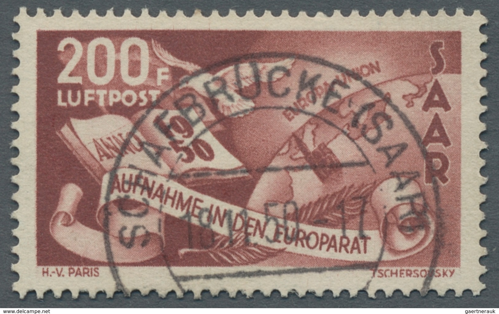 Saarland (1947/56): 1950, "200 Fr. Europarat Mit PLF II", Sauber SAARBRÜCKEN (SAAR) A 18.11.50 Geste - Briefe U. Dokumente