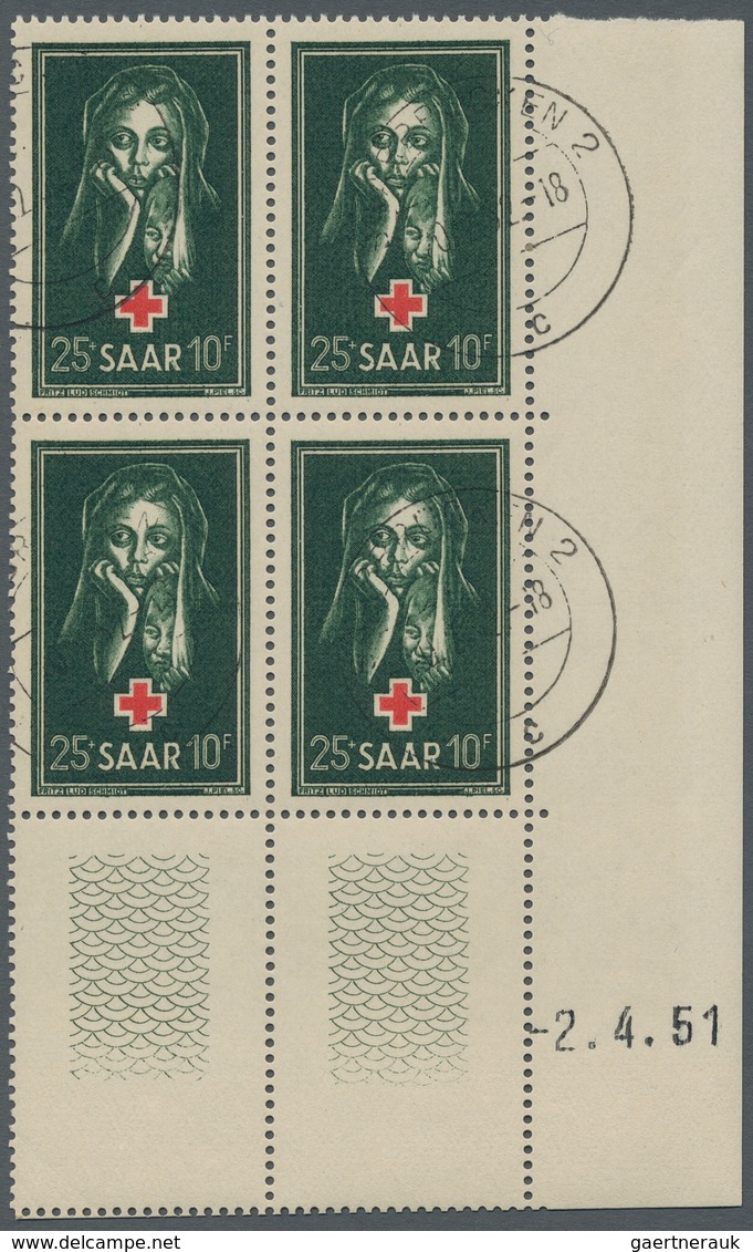 Saarland (1947/56): 1951, "Rotes Kreuz Mit Druckdatum Und Zweimal Durchgezähntem Leerfeld", Sauber G - Covers & Documents
