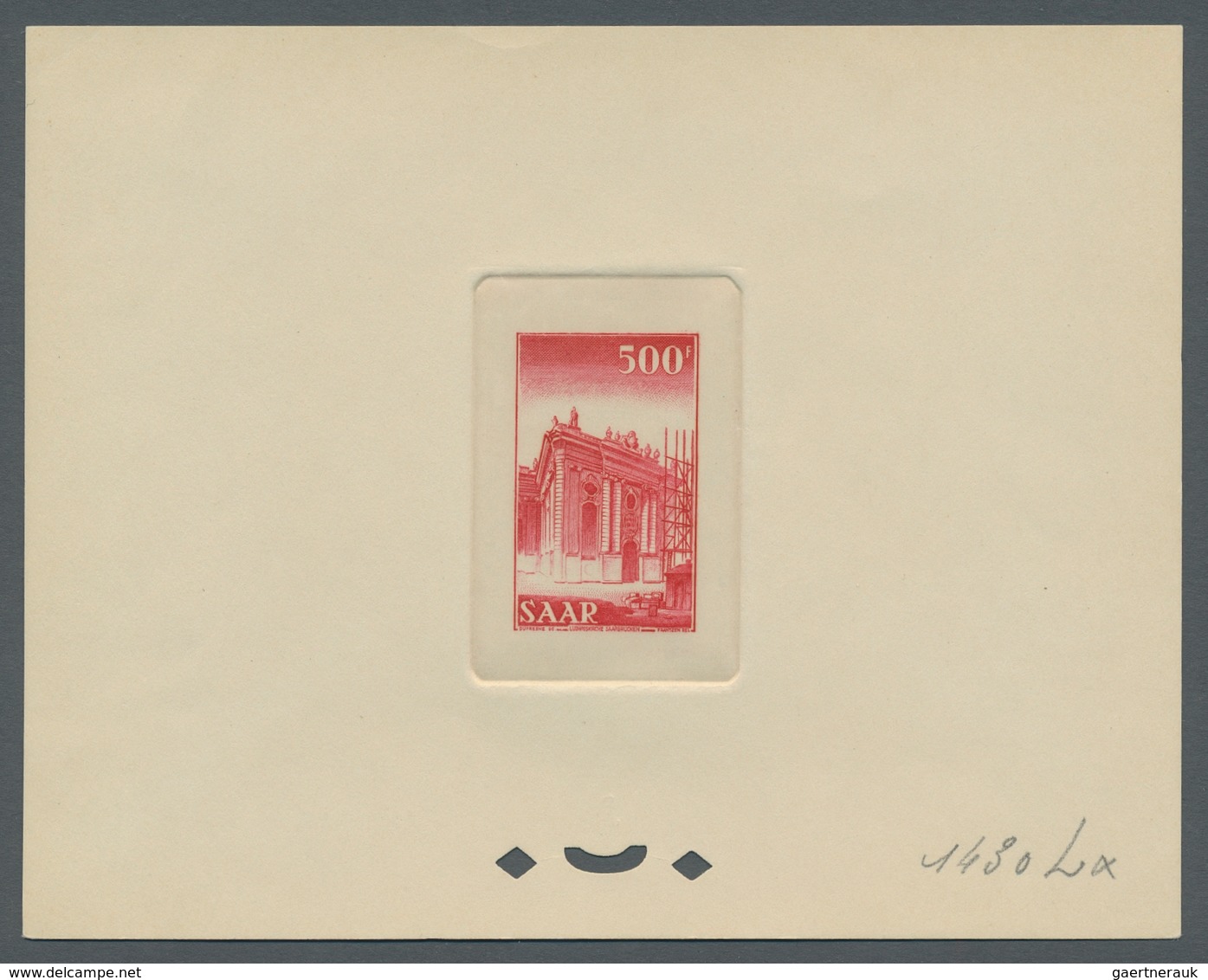 Saarland (1947/56): 1952, "500 Fr. Saar V In Anderer Farbe Rot" Als Seltener "Epreuve De Luxe" Auf U - Covers & Documents