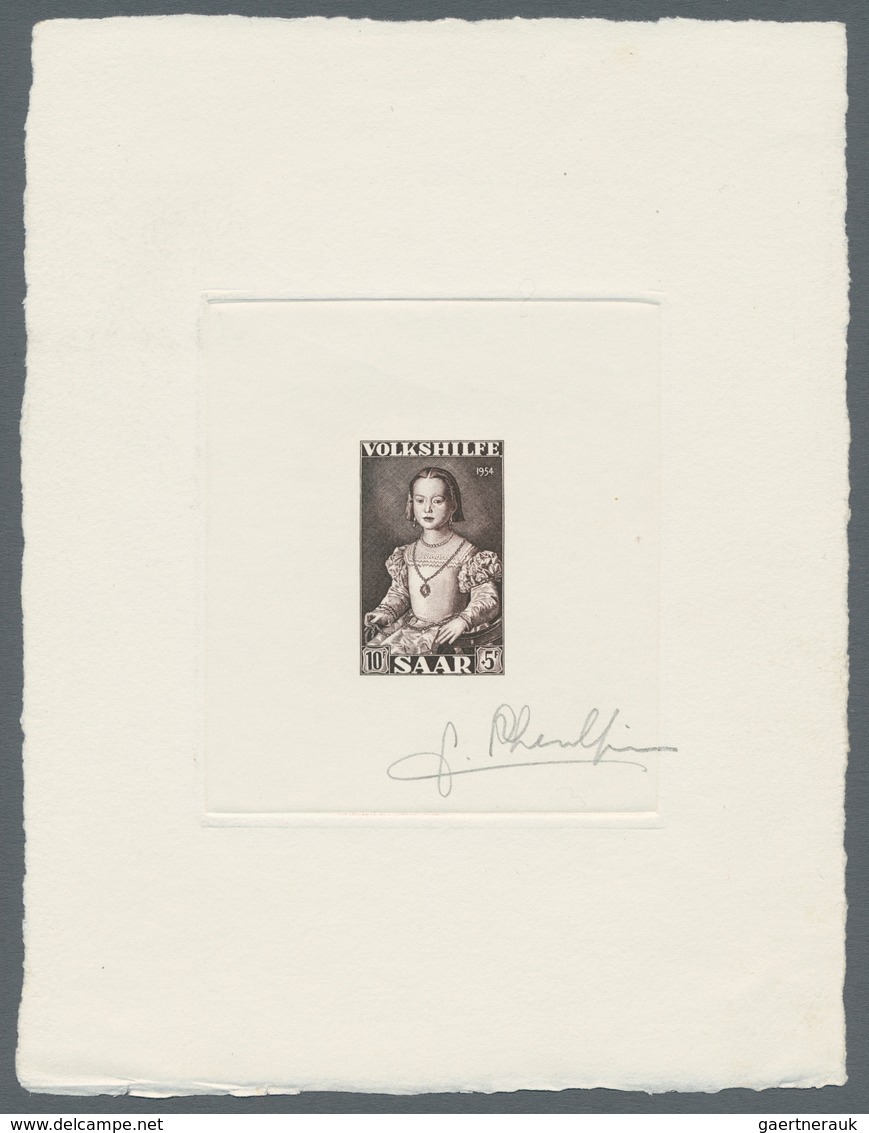 Saarland (1947/56): 1954, "10 Fr. Volkshilfe In Lilabraun" Als Seltener "Epreuve De Artiste" Mit Sig - Covers & Documents