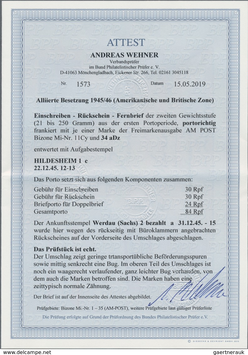 Bizone: 1945, AM-Post Deutscher Druck 80 Pfg. Zusammen Mit 4 Pfg. Englischer Druck Als Portogerechte - Sonstige & Ohne Zuordnung