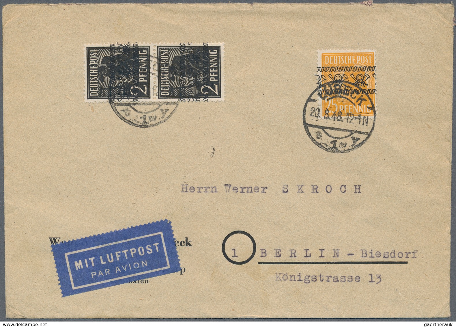 Bizone: 1948, 2 Pfg. Bandaufdruck Im Senkrechten Paar Und 25 Pfg. Als Portogerechte 29 Pfg.-Frankatu - Other & Unclassified