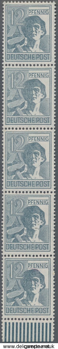 Bizone: 1948, 12 Pf Im Senkr. 5er-Streifen Mit Rückseitigem Bandaufdruck Diagonal Auf Der Oberen Mar - Other & Unclassified