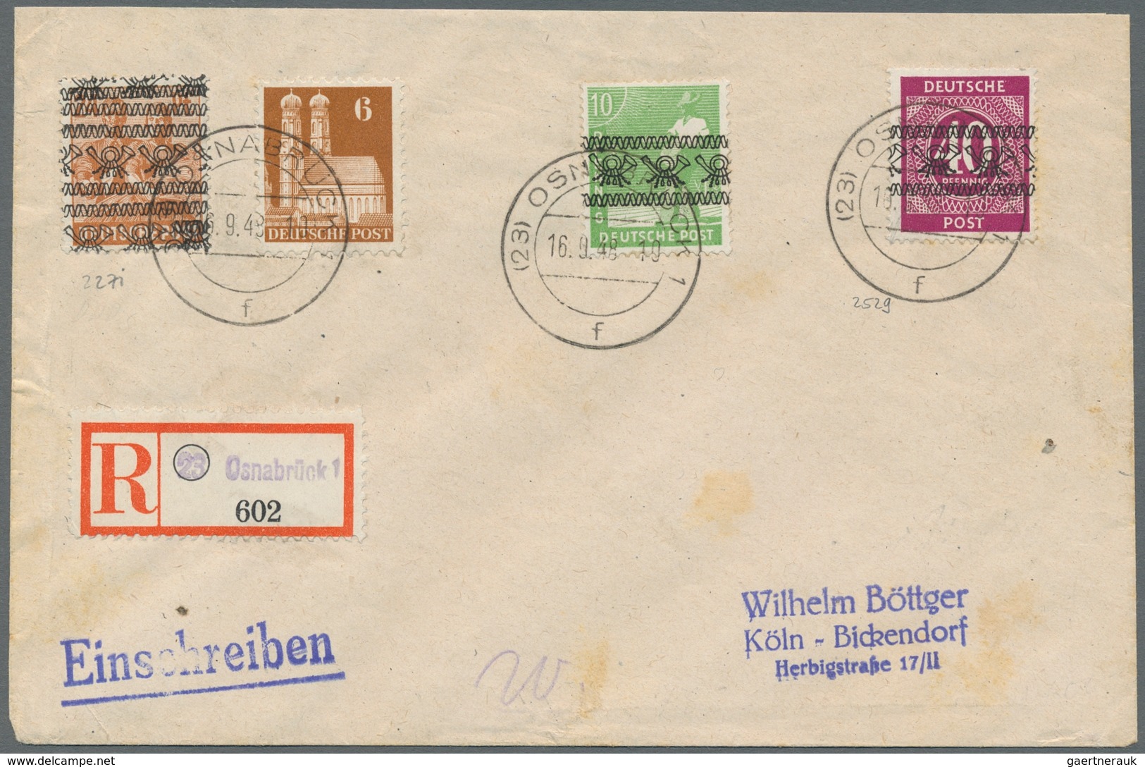 Bizone: 1948, "40 Pfg. Ziffer Mit Bandaufdruck" Zusammen Mit Mi. 39 I, 44 I DD Und 76 Als Portoricht - Andere & Zonder Classificatie