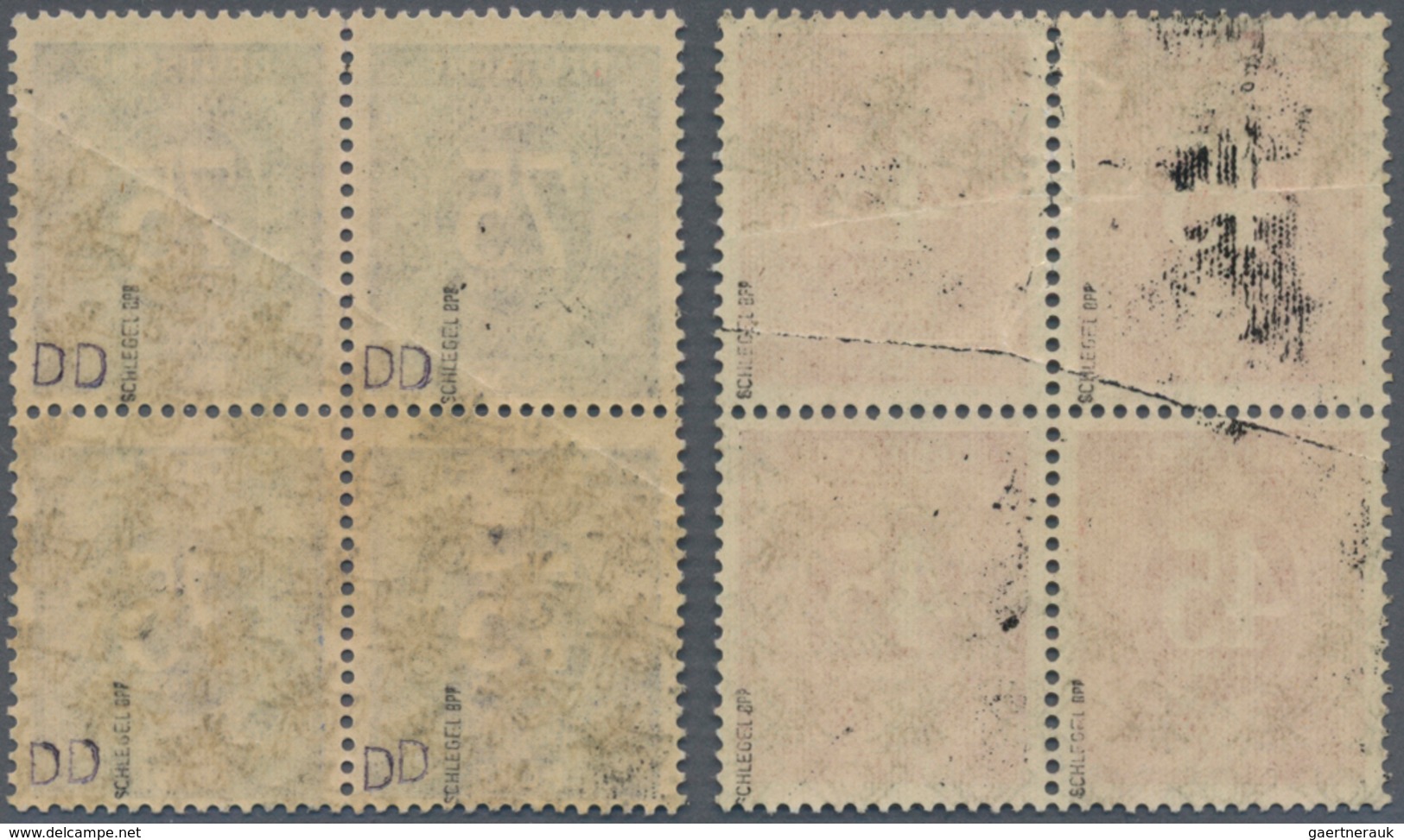 Bizone: 1948, 45 Und 75 Pf Ziffer Mit Netzaufdruck Auf 4er-Blöcken Mit Starken Druckausfällen Und Ve - Other & Unclassified