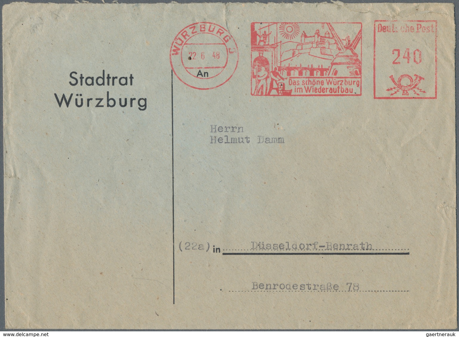 Bizone: 1948, Zehnfachfrankatur Mit Illustriertem Freistempel 240 Pfennig 'Das Schöne Würzburg Im Wi - Andere & Zonder Classificatie