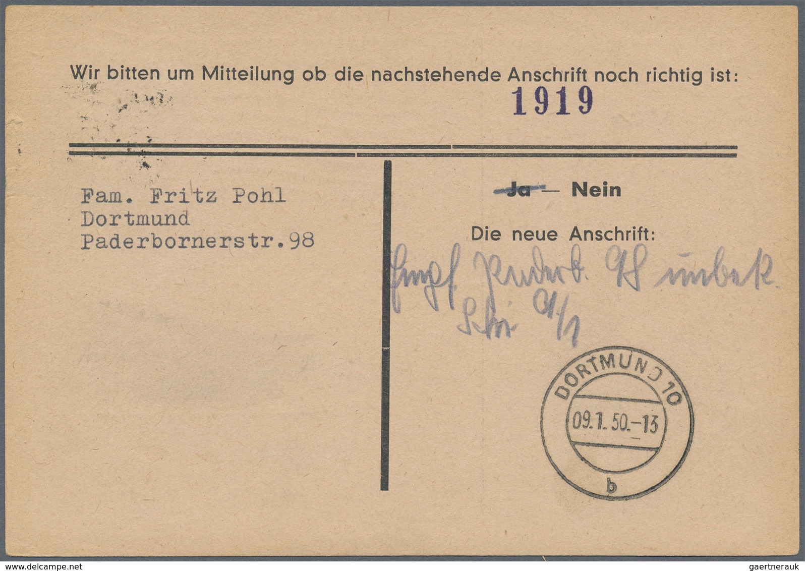 Bizone: 1950, 4 Pfg. Bauten Eng Gezähnt Als Einzelfrankatur Auf Anschriftenprüfung Von "HAMBURG 5.1. - Sonstige & Ohne Zuordnung