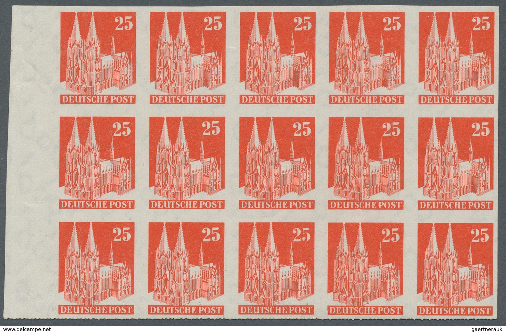 Bizone: 1948, 25 Pfennig Orangerot Im Ungezähntem Tadellos Postfrischem 15er Block Vom Linken Seiten - Sonstige & Ohne Zuordnung