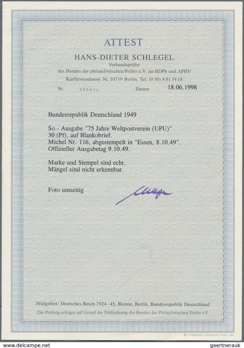 Bundesrepublik Deutschland: 1949, 30 Pfg. UPU Auf Blanko-Vorersttagsbrief "(22a) ESSEN 1 08.10.49 - - Andere & Zonder Classificatie