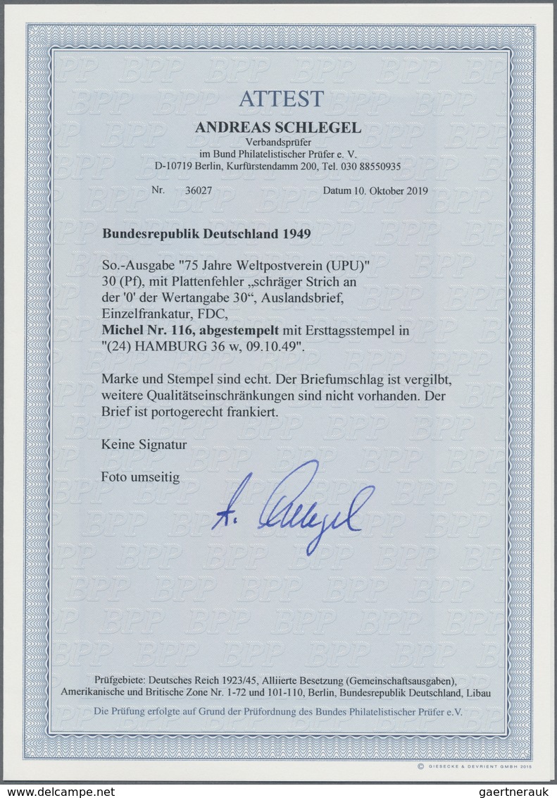 Bundesrepublik Deutschland: 1949, 30 Pfg. UPU Mit Plattenfehler I "schräger Strich An Der Null" Als - Andere & Zonder Classificatie