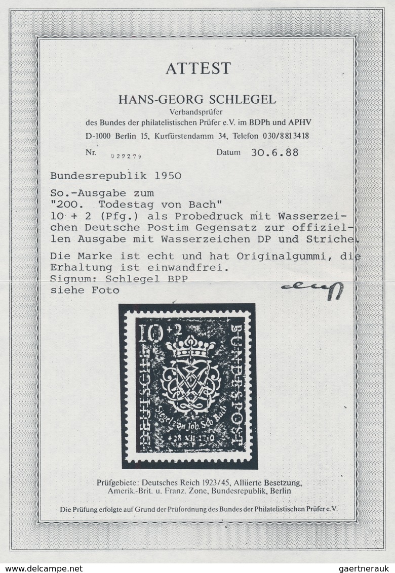 Bundesrepublik Deutschland: 1950, 10 Pfg BACHSIEGEL Als Maschinenprobe Der Druckerei GOEBEL Mit WZ " - Other & Unclassified