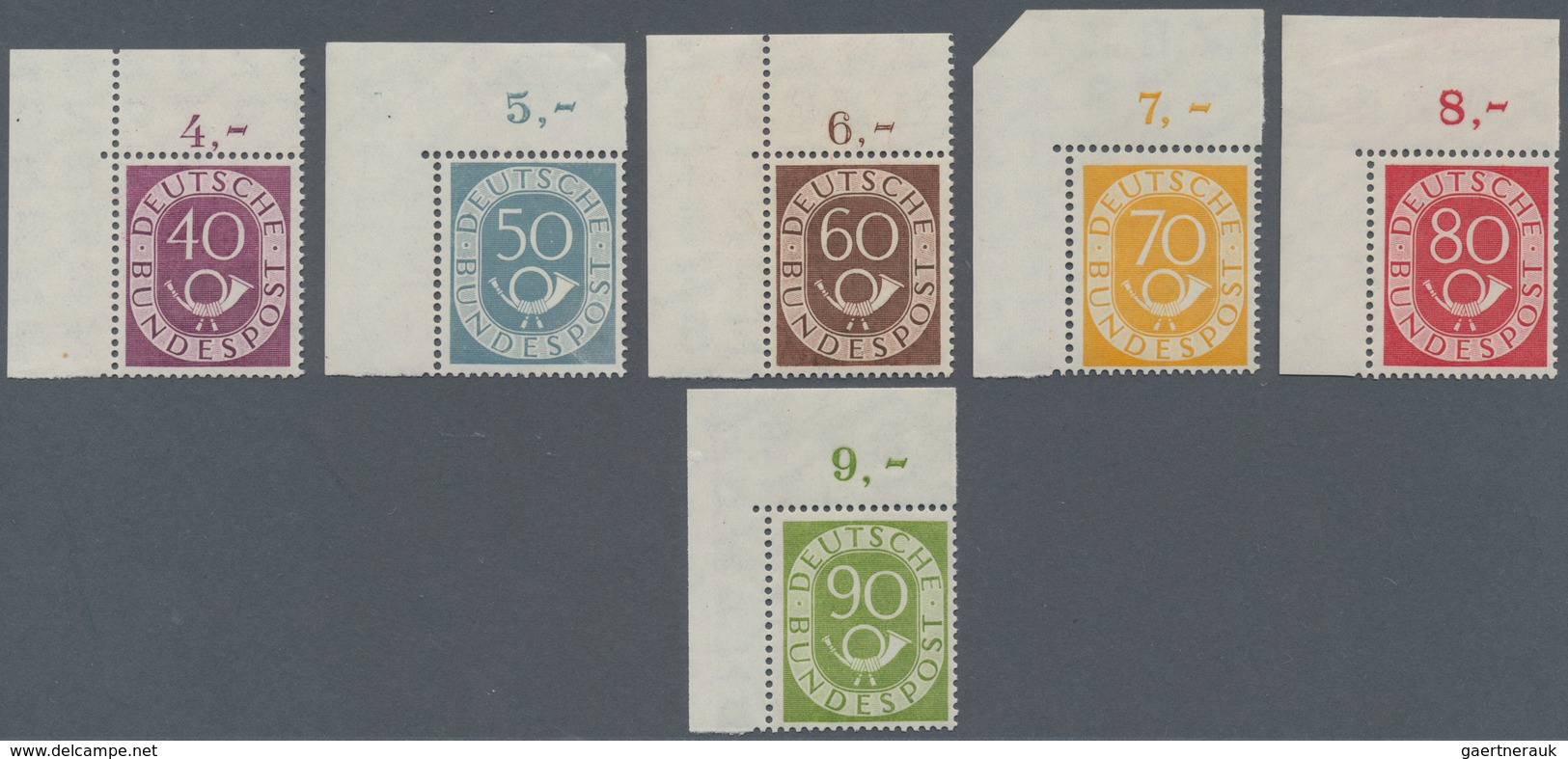 Bundesrepublik Deutschland: 1951, Posthorn, Kompletter Satz Aus Den Linken Oberen Bogenecken, Einwan - Sonstige & Ohne Zuordnung