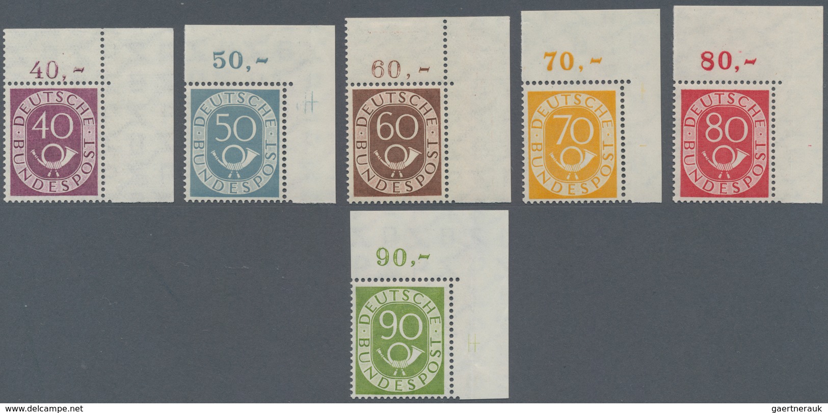 Bundesrepublik Deutschland: 1951, Posthorn, Kompletter Satz Aus Den Rechten Unteren Bogenecken, Einw - Sonstige & Ohne Zuordnung