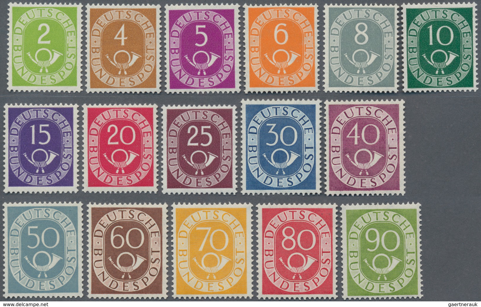 Bundesrepublik Deutschland: 1951/1952, 2 Pf.-90 Pf., Kompletter Posthornsatz, Tadellos Postfrisch, J - Other & Unclassified