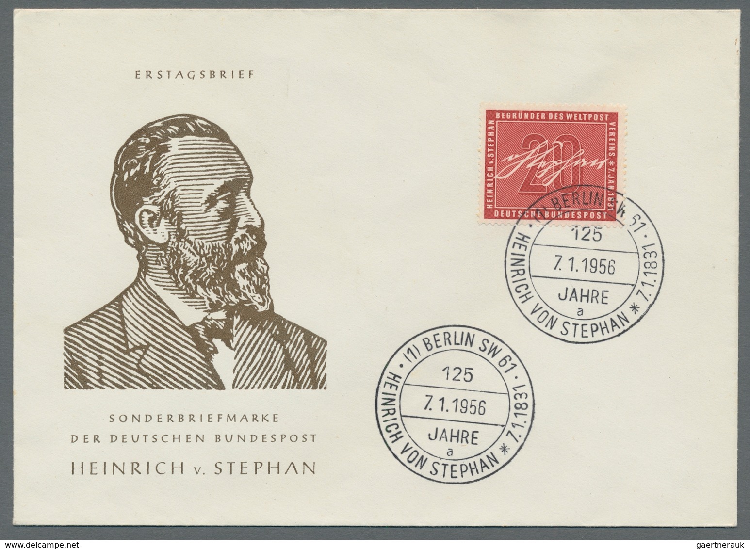 Bundesrepublik Deutschland: 1956, "Stephan", Vier FDC In Tadelloser Erhaltung, Davon Zweimal Mit Sel - Andere & Zonder Classificatie