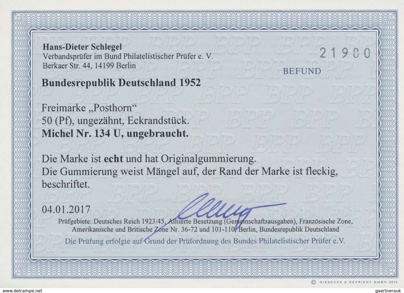Bundesrepublik Deutschland: 1952, 50 Pf Posthorn Ungezähnt Aus Der Rechten Oberen BOGENECK Postfrisc - Sonstige & Ohne Zuordnung
