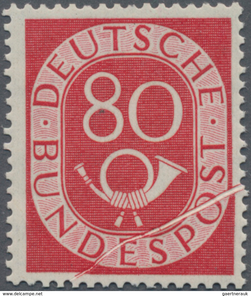 Bundesrepublik Deutschland: 1951, 80 Pf Posthorn Mit Markanter Quetschfalte, Diagonal Vom Unterrand - Sonstige & Ohne Zuordnung