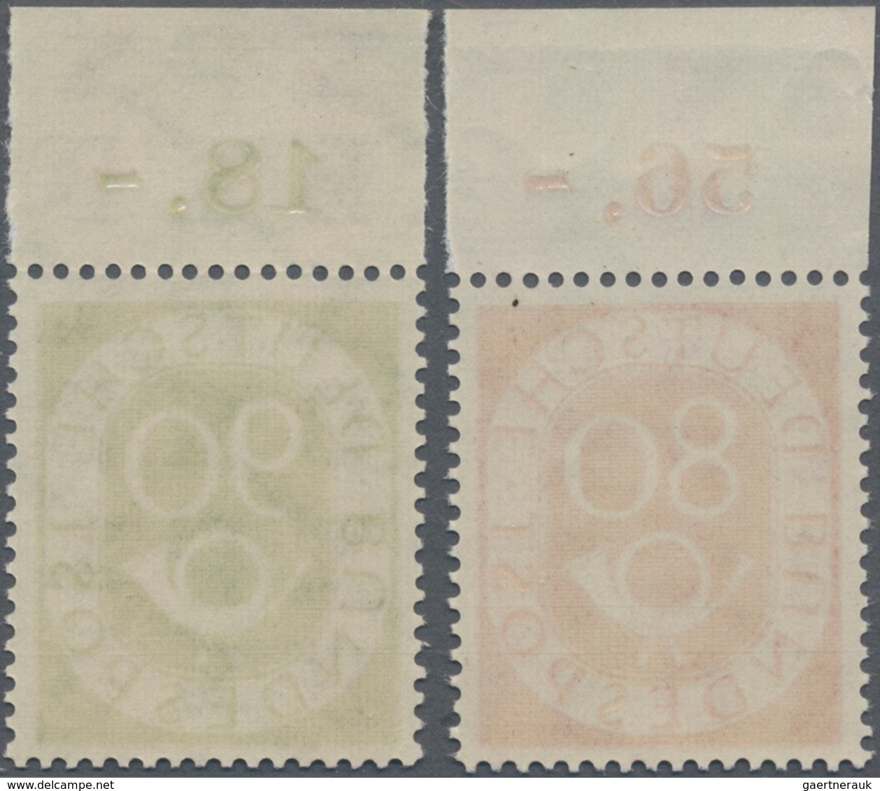 Bundesrepublik Deutschland: 1951, 80 Pfg. Und 90 Pfg. Posthorn, Zwei Oberrandstücke, Postfrisch (min - Sonstige & Ohne Zuordnung