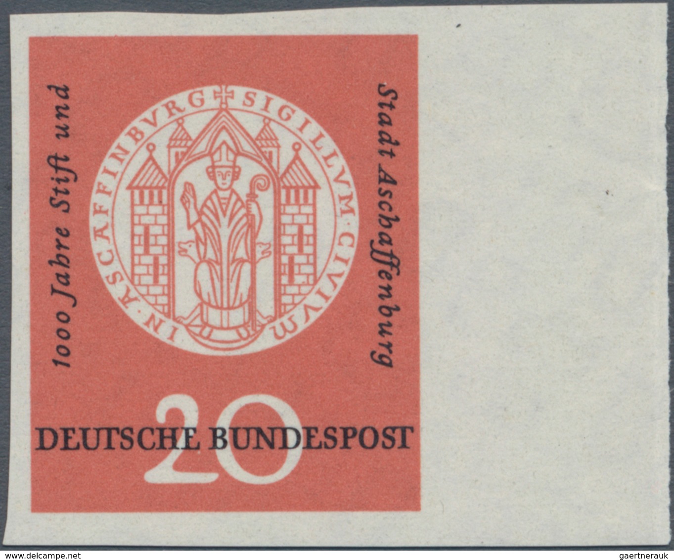 Bundesrepublik Deutschland: 1957, 20 Pf Aschaffenburg, UNGEZÄHNT Vom Rechten Bogenrand (Feld 40) Mit - Other & Unclassified