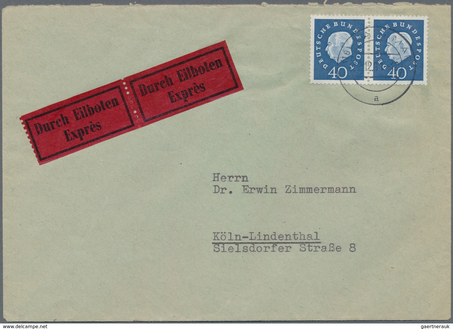 Bundesrepublik Deutschland: 1961, 40 Pfg. Heuss Medaillon Im Waagerechten Paar Als Portogerechte Meh - Andere & Zonder Classificatie