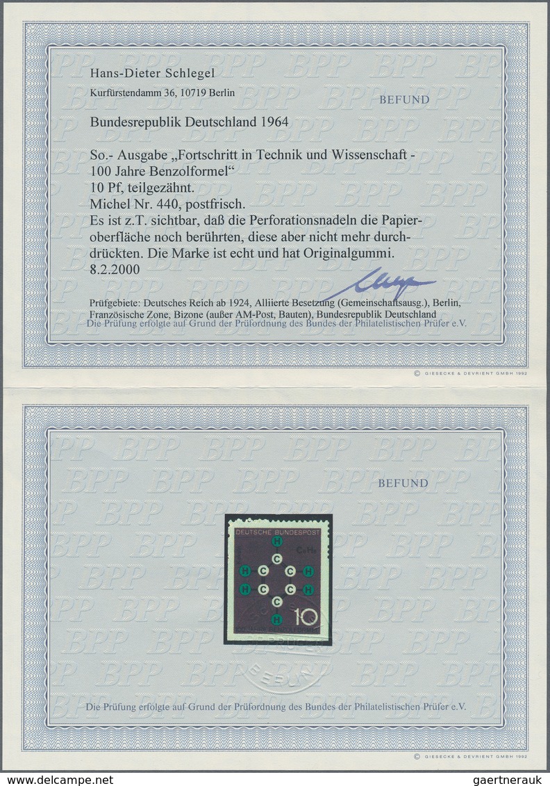 Bundesrepublik Deutschland: 1964, 10 Pfg. Technik/Wissenschaft Mit Abart "nur Oben Gezähnt, Die Ande - Andere & Zonder Classificatie