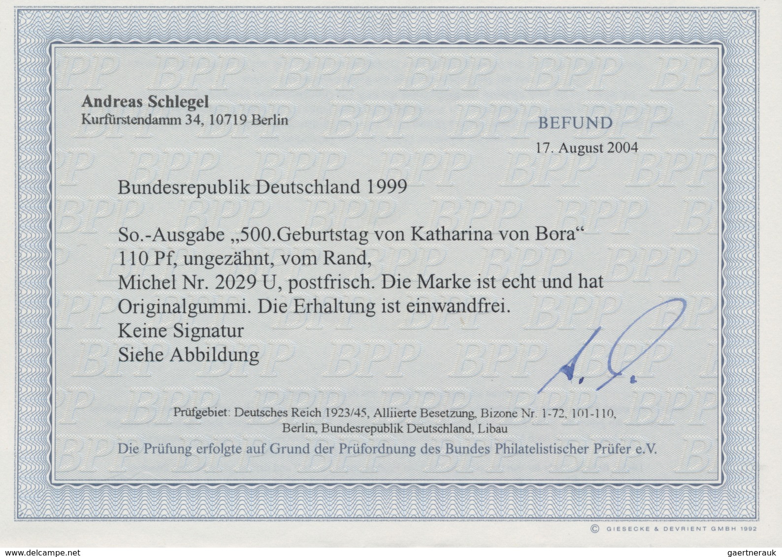 Bundesrepublik Deutschland: 1999, Katharina Von Bora 110 Pf, UNGEZÄHNT, Postfrisches Unterrandstück, - Sonstige & Ohne Zuordnung