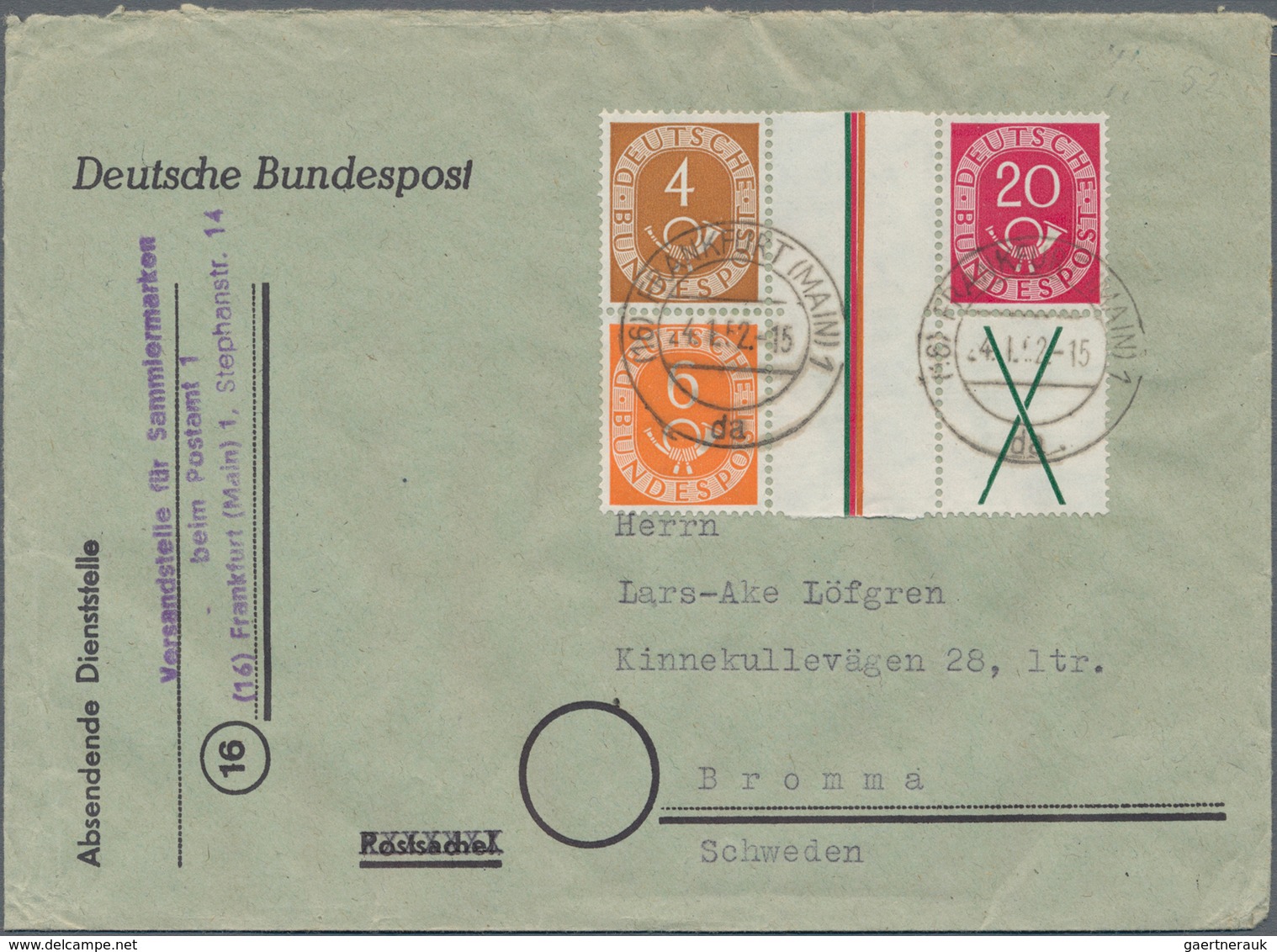 Bundesrepublik - Zusammendrucke: 1952, 4+6 Pf Und 2+X Pf Im 4er-Block Mit Zwischensteg Auf Brief Von - Zusammendrucke