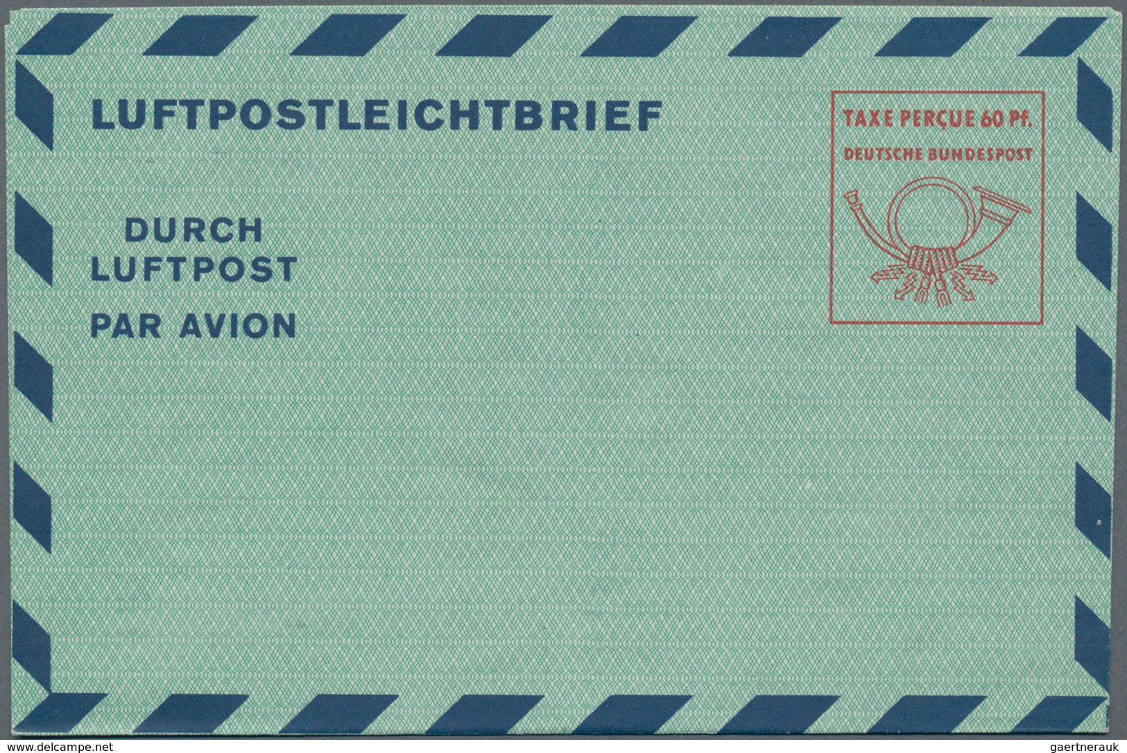 Bundesrepublik - Ganzsachen: 1950/51, 5 ungebrauchte Luftpostleichtbriefe mit Wertrahmen "TAXE PERCU