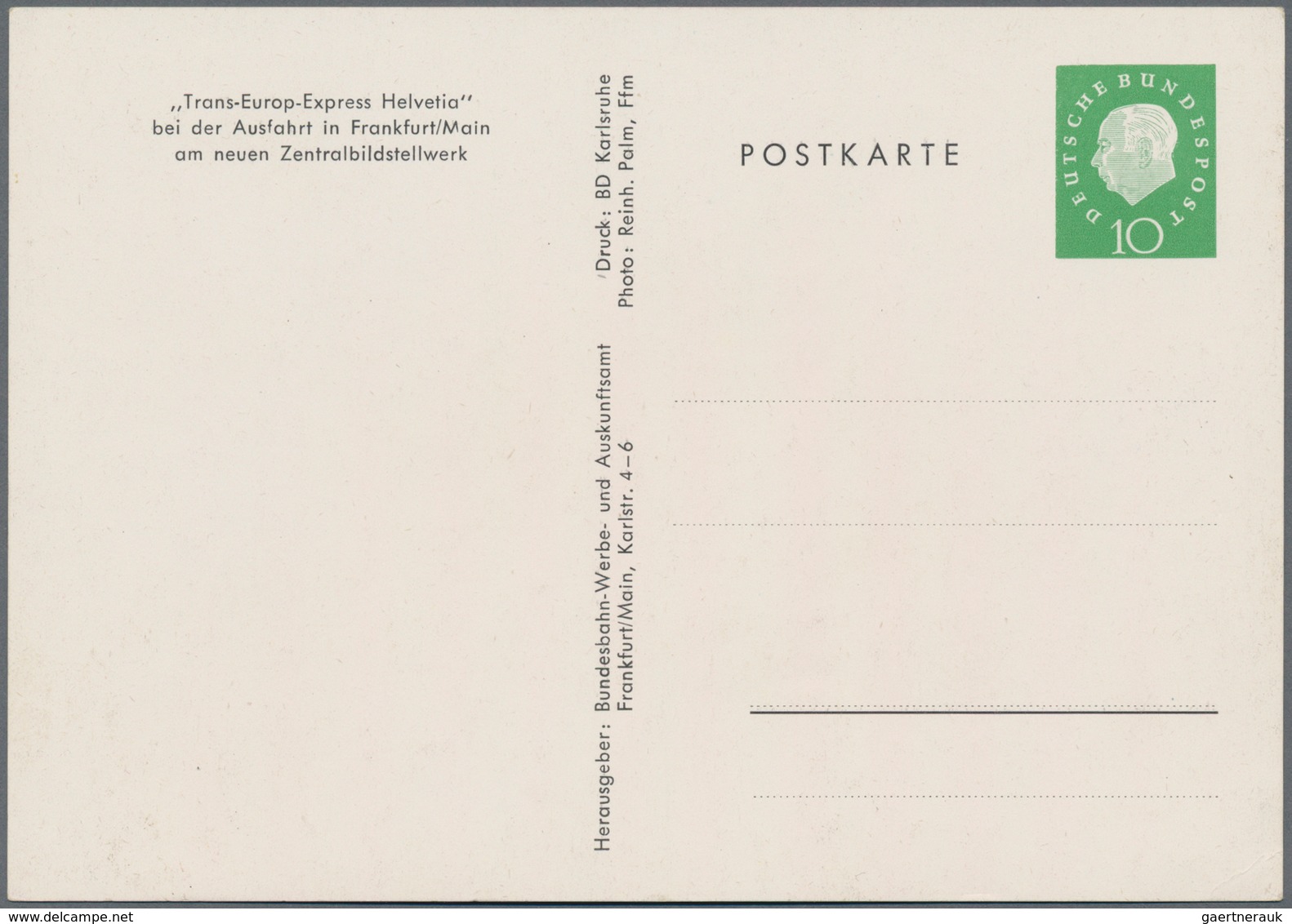 Bundesrepublik - Ganzsachen: 1959/1961. Privat-Postkarte 10 Pf Heuss Medaillon Mit Rs. Farb-Abbildun - Other & Unclassified