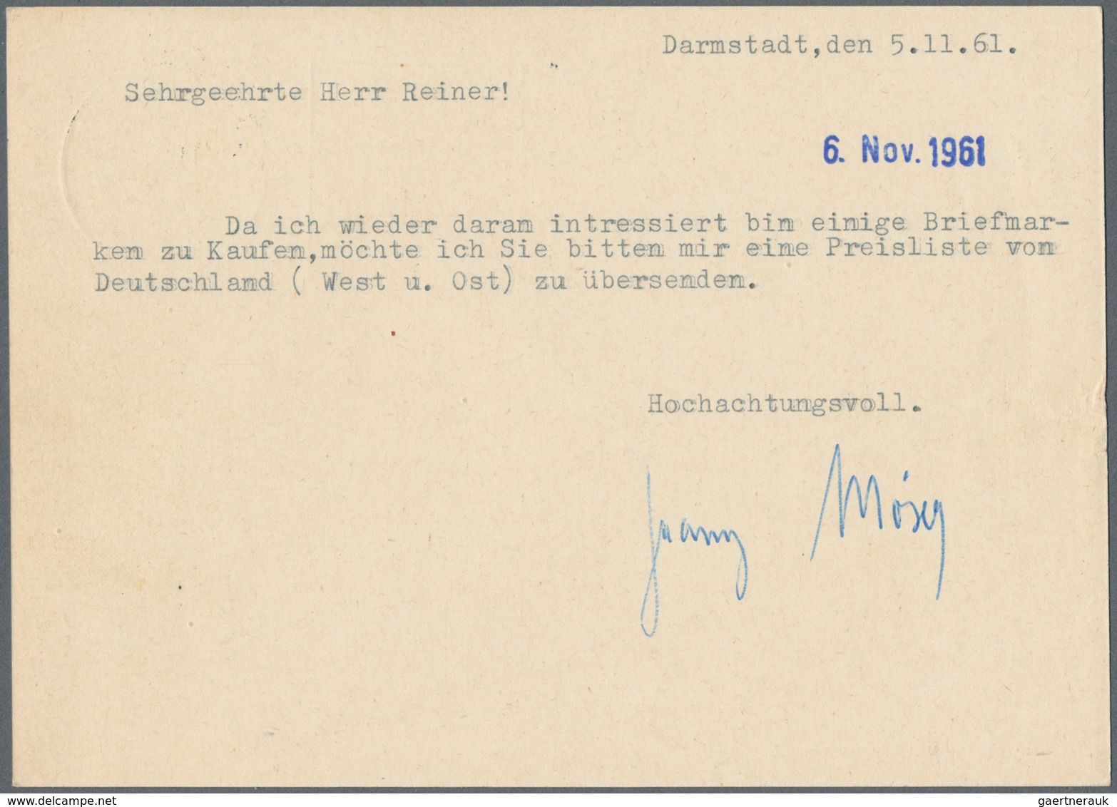 Bundesrepublik - Ganzsachen: 1961. Postkarte 10 Pf Heuss Medaillon. Bedarf Von "Darmstadt 5.11.61" N - Sonstige & Ohne Zuordnung