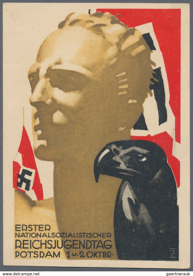 Ansichtskarten: Propaganda: 1932. Popular Hohlwein HJ Propaganda Card With Stylized Young Man, Eagle - Parteien & Wahlen