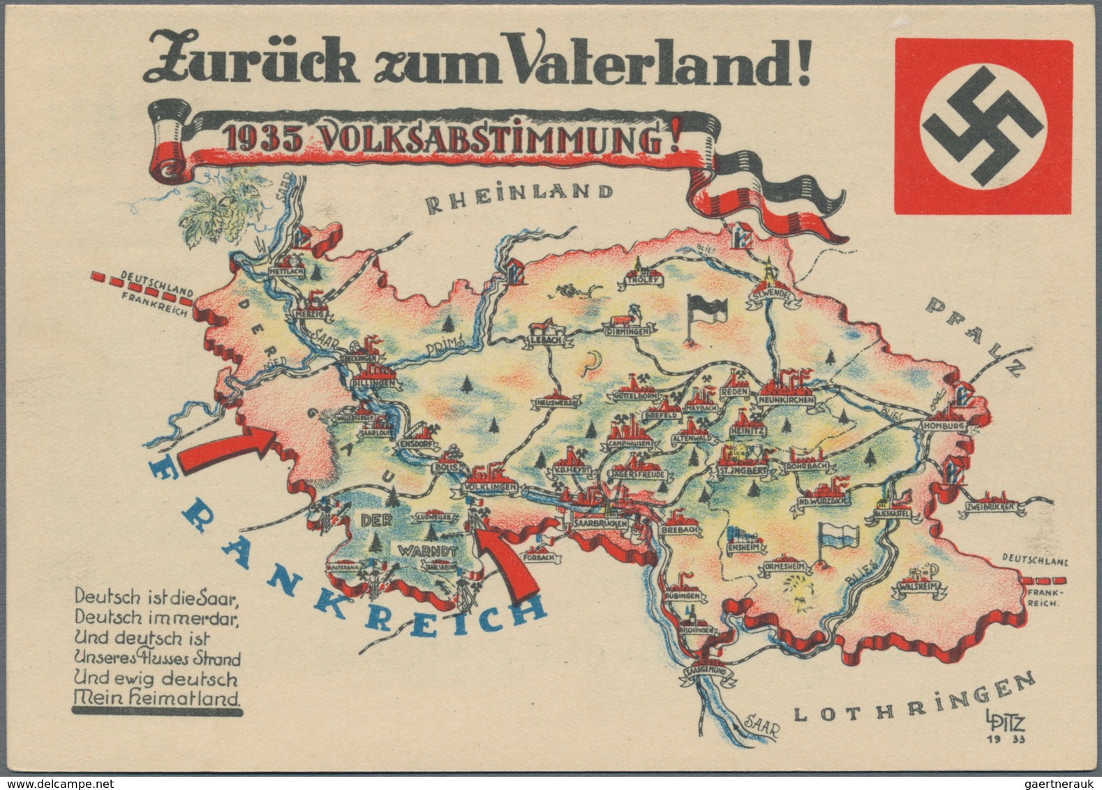 Ansichtskarten: Propaganda: 1935, Zwei Propagandakarten Volksabstimmung Saar, Eine Klappkarte Mit Ab - Political Parties & Elections