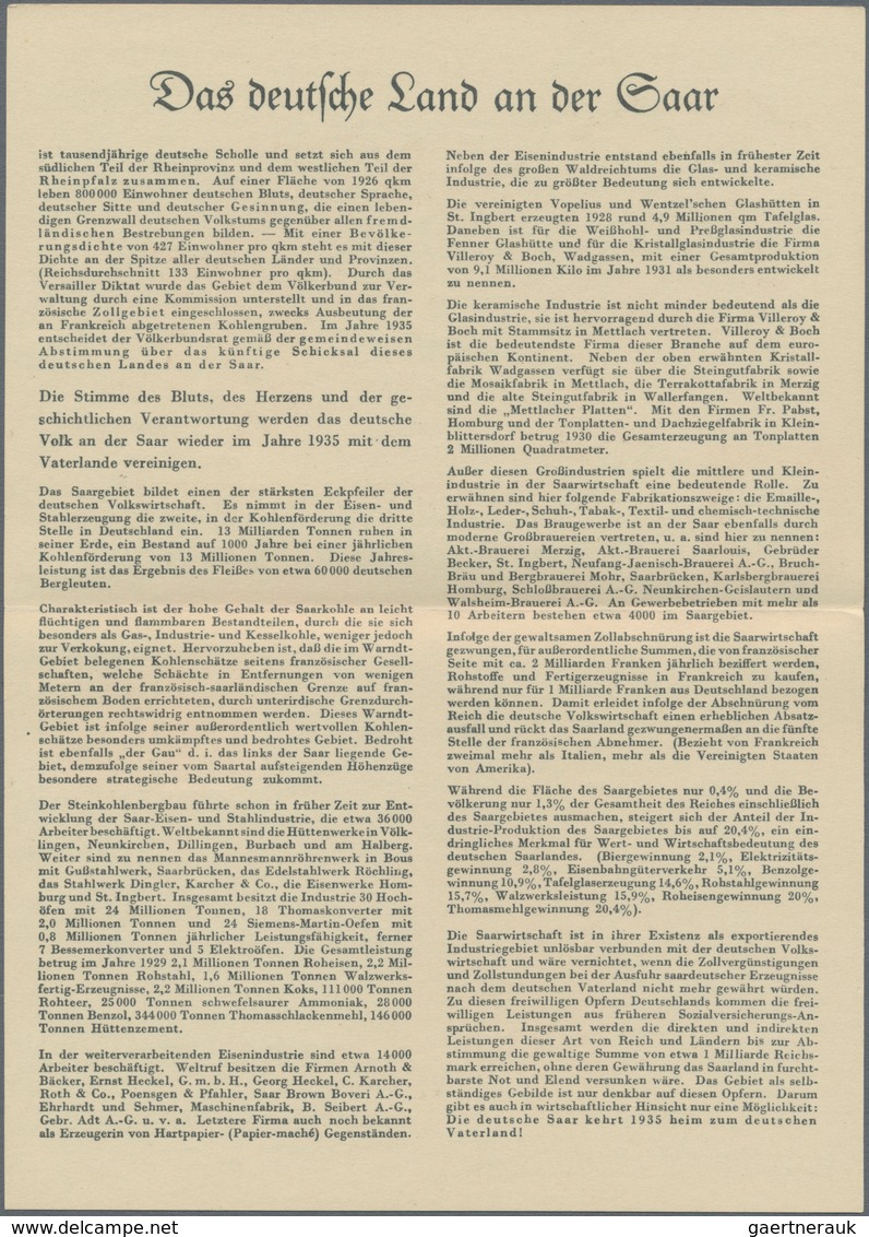 Ansichtskarten: Propaganda: 1935, Zwei Propagandakarten Volksabstimmung Saar, Eine Klappkarte Mit Ab - Political Parties & Elections