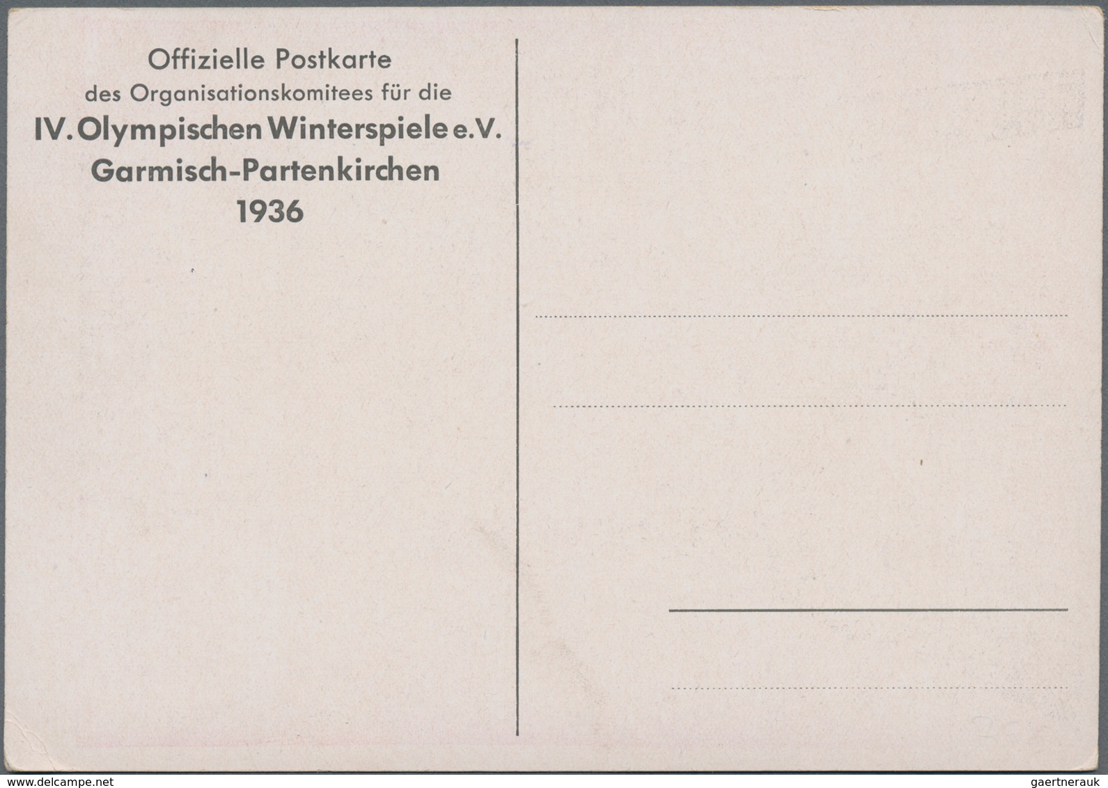 Ansichtskarten: Propaganda: 1936, "DEUTSCHLAND 1936 IV.OLYMPISCHE WINTERSPIELE GARMISCH-PARTENKIRCHE - Political Parties & Elections