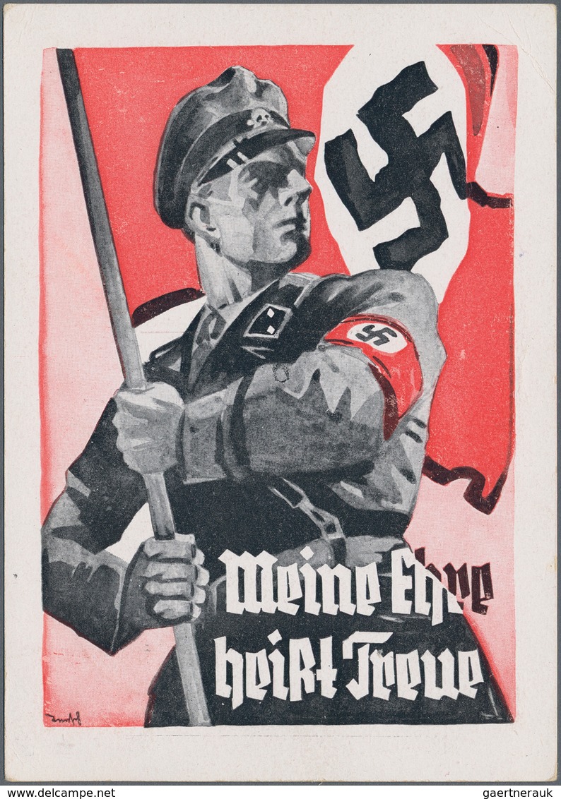 Ansichtskarten: Propaganda: 1938, "Meine Ehre Heißt Treue", Großformatige Kolorierte Propagandakarte - Political Parties & Elections