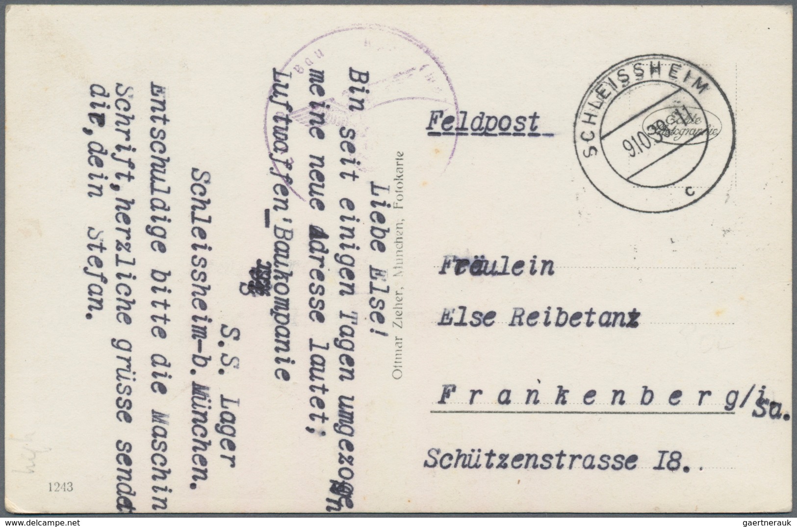 Ansichtskarten: Propaganda: 1939, "SS-Lager Schleissheim" Luftwaffen Baukompanie, Fotokarte Postalis - Political Parties & Elections