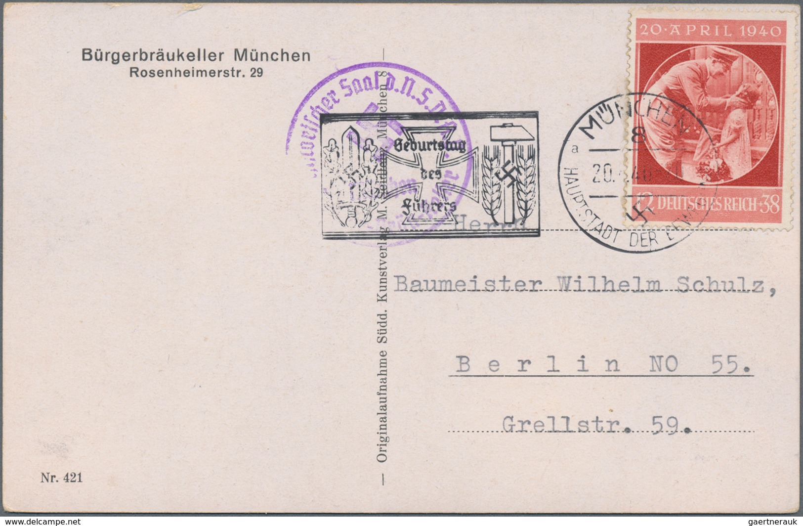 Ansichtskarten: Propaganda: 1940, "München Bürgerbräukeller Rosenheimerstr. 29", Historischer Saal D - Politieke Partijen & Verkiezingen