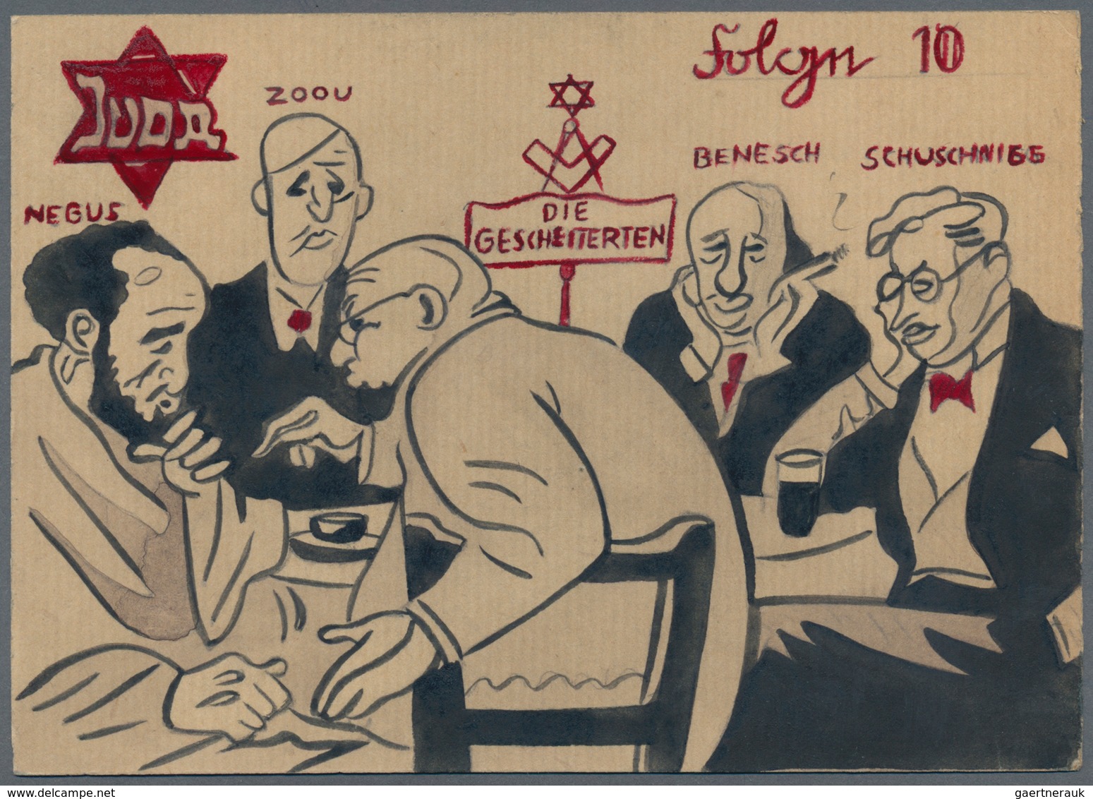 Ansichtskarten: Propaganda: 1943 "Juda" - An Original Hand-painted Proof For A Series Of French Anti - Parteien & Wahlen